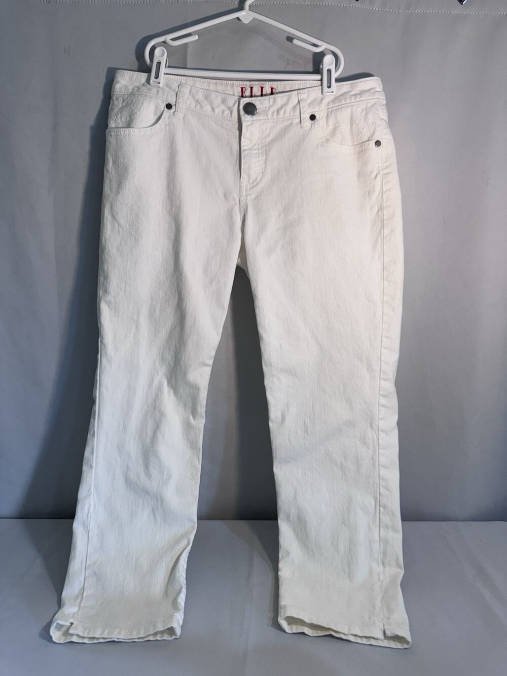 ELLE Paris Y2K White Pants (10) Eyelet Trim Coastal Summer Wear J43